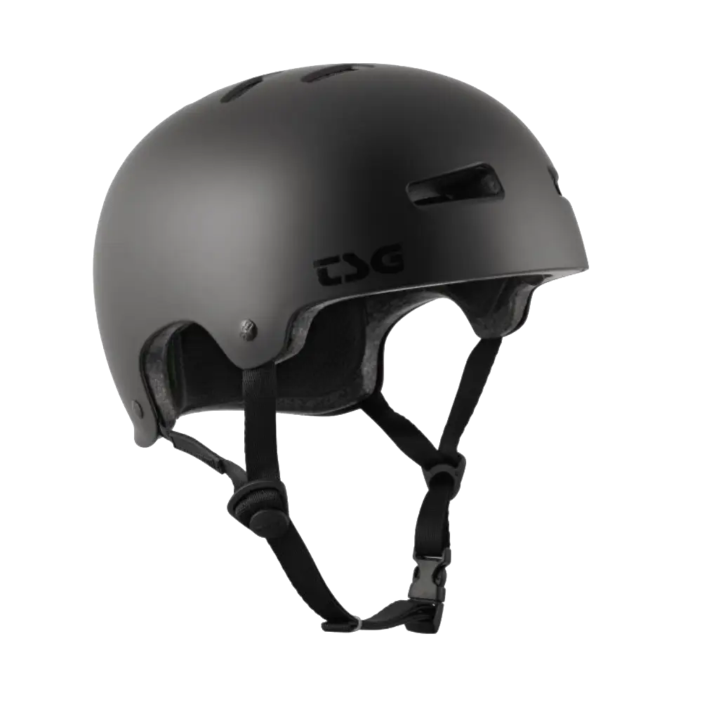 Casque TSG Evolution Solid Color Satin Dark Noir face droite trottinette freestyle skate et bmx