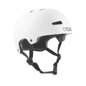 casque TSG Evolution Youth Solid Color Satin Blanc face droite trottinette freestyle skate et bmx