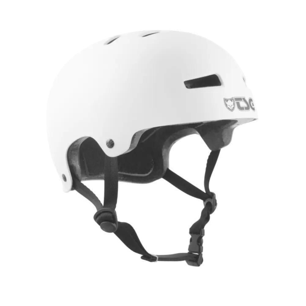 casque TSG Evolution Youth Solid Color Satin Blanc face droite trottinette freestyle skate et bmx