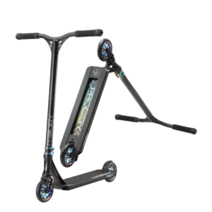 Trottinette freestyle Blund Prodigy X Black/Oil Slick face gauche et dessous
