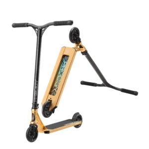 Trottinette freestyle Prodigy X Gold face gauche et dessous